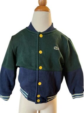 Lacoste Kids Varsity Jacket Size 3 Green Navy Colorblock Snap Front Preppy